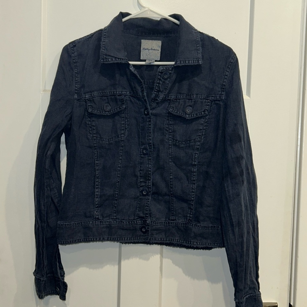 Tommy Bahama Two Palm Raw Edge Point Collar Jacket S/P Island Navy